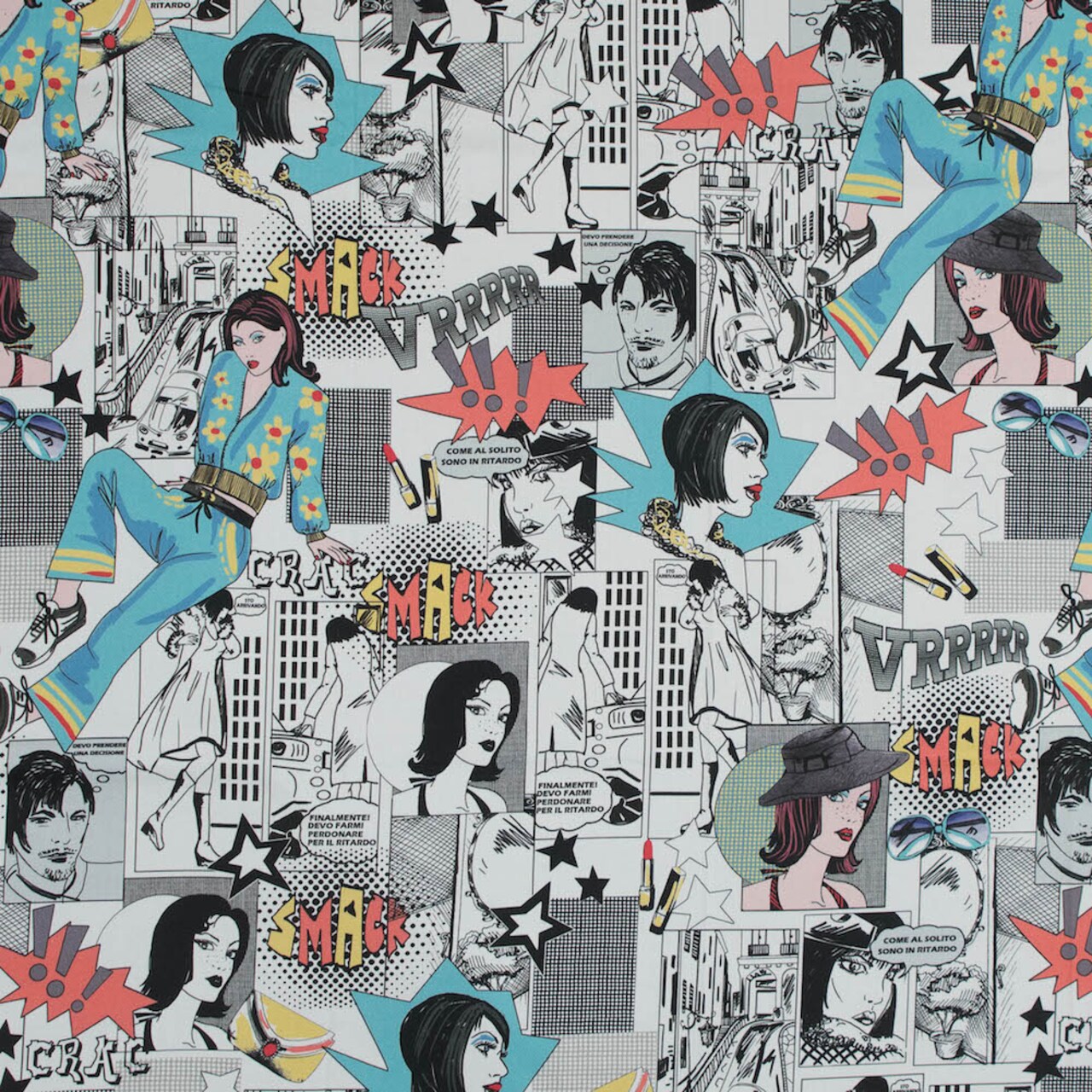 1 Yard Stretch Cotton Sateen White Pop Icons White Fashionably Late Print Comic Collection
